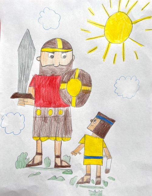 Children’s drawing of David and Goliath