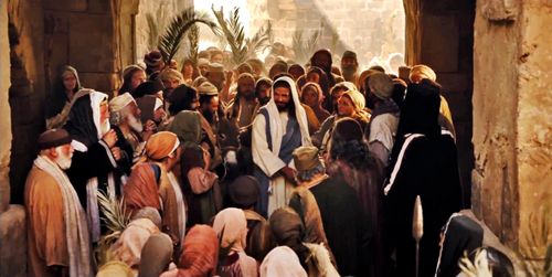 Matthew 21:1–11, Jesus enters Jerusalem on a donkey