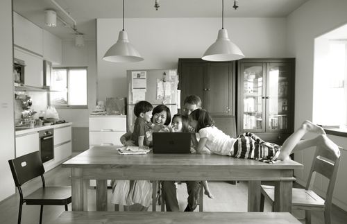 family gathered at a table