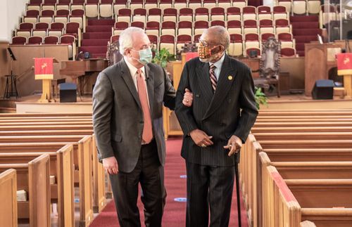 Elder Jack N. Gerard of the Seventy and the Reverend Amos C. Brown at the Third Baptist Church in San Francisco