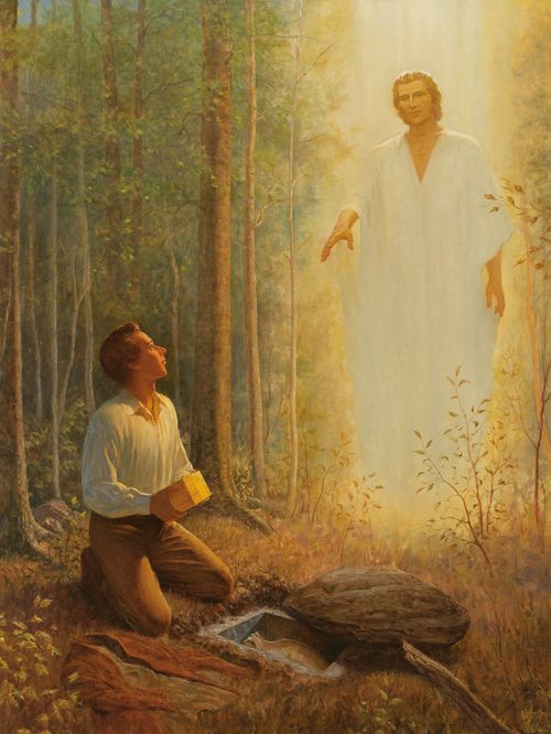 Joseph receiving the golden plates from Moroni