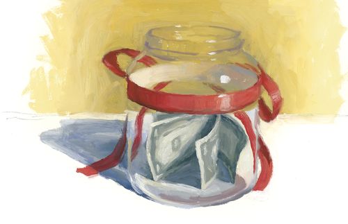 illustration of a gift jar with money in it
