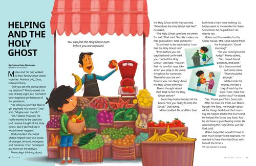 Story PDF with images of a boy at a market stall, and helping his neighbors