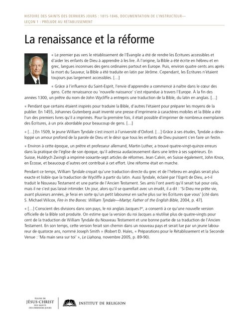 Document à distribuer : La Renaissance et la Réforme