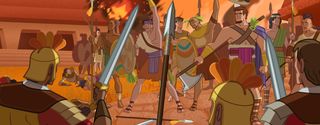 Ammoron with Lamanite army fighting Nephite army