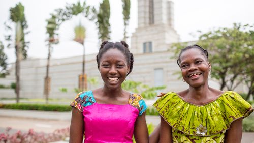 Two women in front of the Ghana Accra Temple