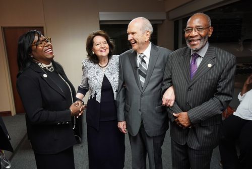 President Russell M. Nelson with the Reverend Amos C. Brown and others