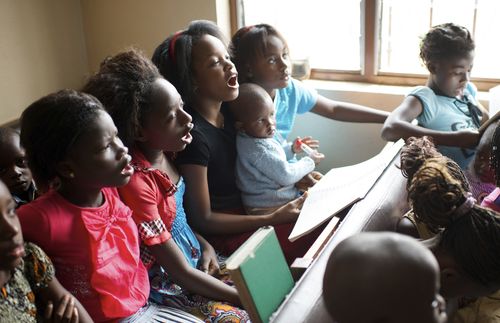 group of children singing