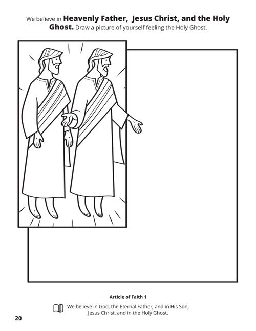 A line image of Jesus Christ and Heavenly Father with a blank drawing square.