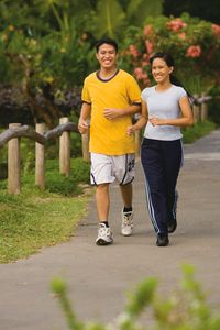 young couple jogging together