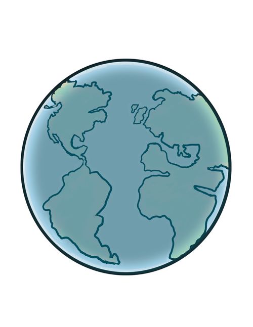 An illustration of the earth in blue, outlined in black.