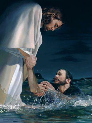 Jesus lifting Peter out of the water