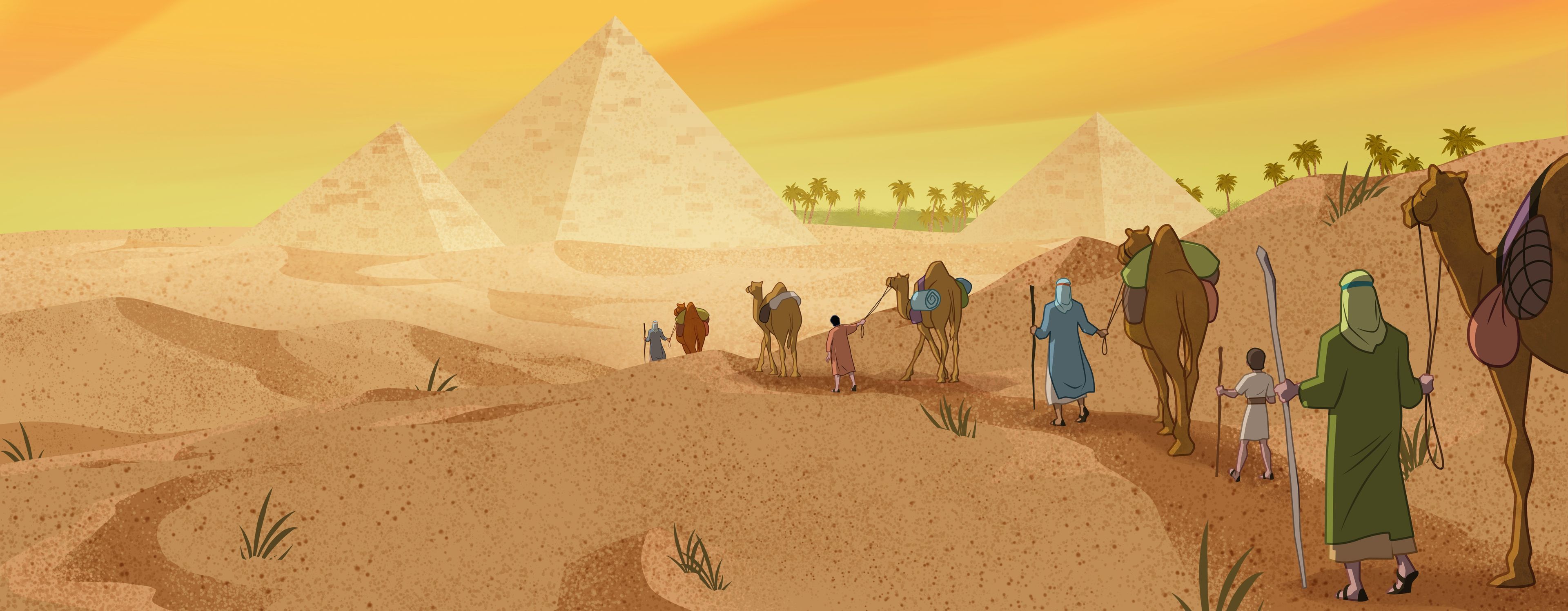 Illustration of people traveling in Egypt. Genesis 41:54–57