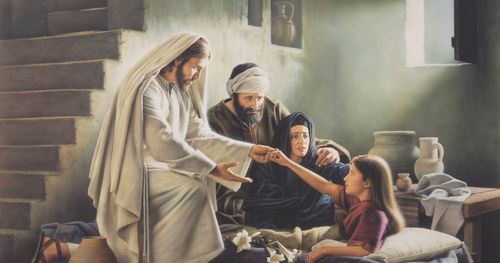 Kristus uppväcker Jairus dotter.