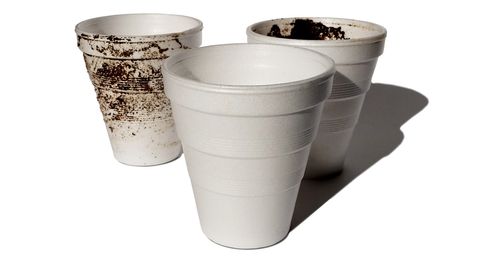 Photo of three cups. One that is dirty on the inside, one that is dirty on the outside, and one that is clean