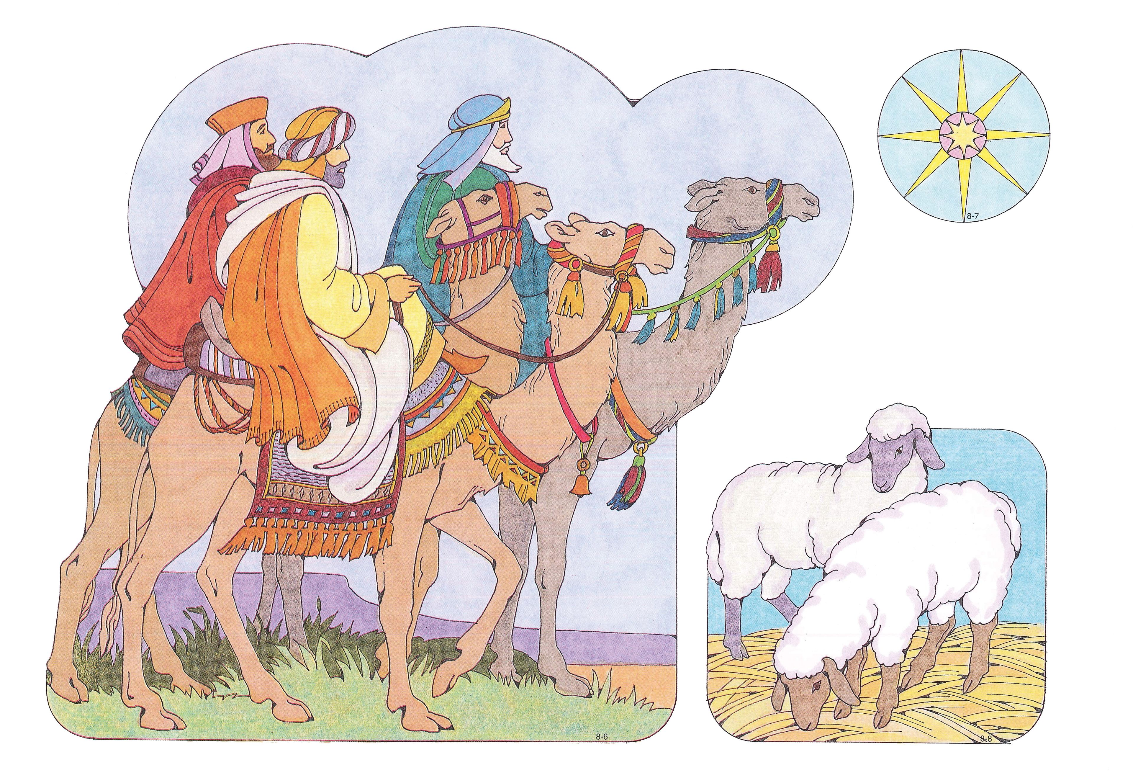 Primary Visual Aids: Cutouts 8-6, Wise Men on Camels; 8-7, Star of Bethlehem; 8-8, Sheep.