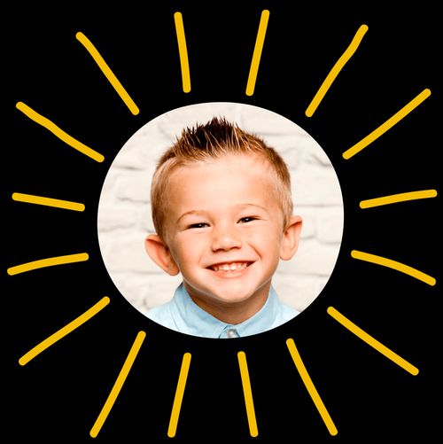 A young boy named Tucker Shepherd with an yellow hi light around his face.