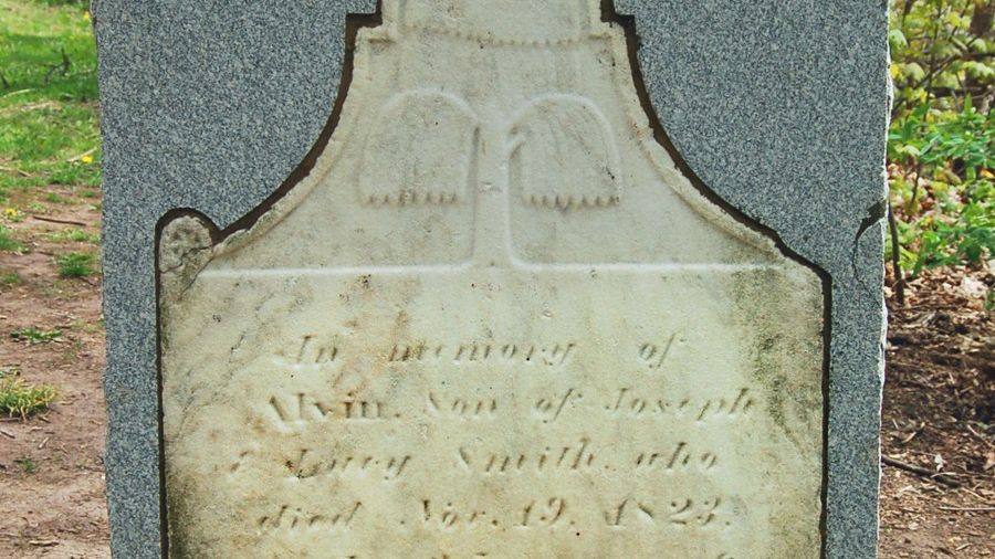 Alvin Smith's headstone (elder brother of Joseph Smith) in the General John Swift Memorial Cemetery in Palmyra, New York.  Photo by Kenneth Mays.