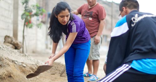 young woman digging