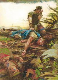 Moroni grieving over Mormon