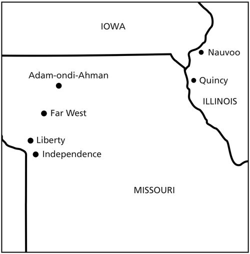 et kart over Kirkens historiske steder i Missouri og Illinois