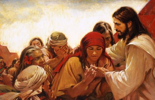 Jesus Christ ministering to the Nephites