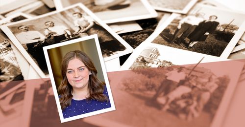 young woman and old photos