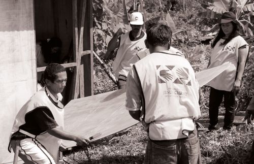 Church members helping with cleanup after typhoon