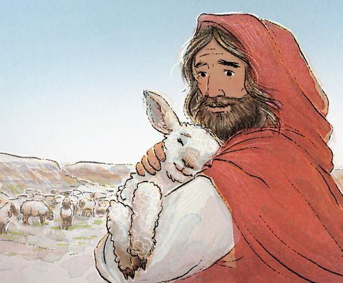Jesus holding a small lamb