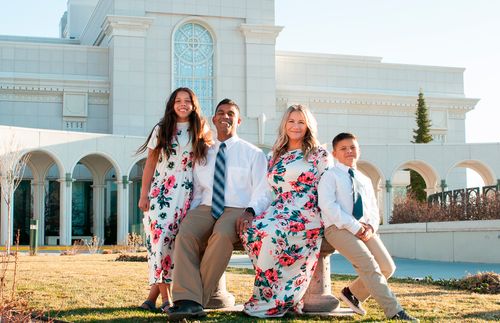 Family at temple