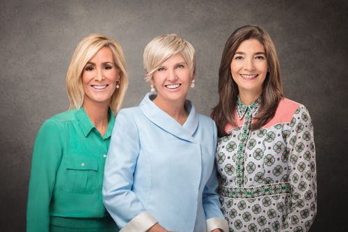 Official Group Portrait of the Young Women General Presidency: President Emily Belle Freeman, Young Women General President, Sister Tamara W. Runia, First Counselor in the Young Women General Presidency, and Sister Andrea Munoz Spannaus, Second Counselor in the Young Women General Presidency take a group portrait in 2023.