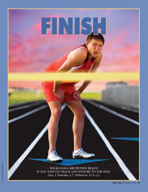 A conceptual photograph of a runner standing still near the finish line, paired with the word “Finish.”