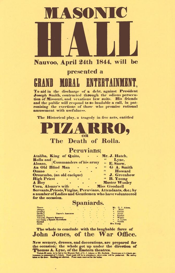 Yellow document with large lettering advertising a performance.