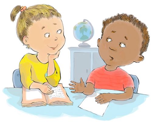 a boy and a girl reading together
