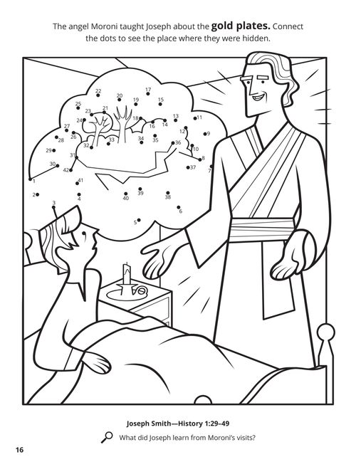 Coloring page of Moroni appearing to Joseph Smith in his bedroom