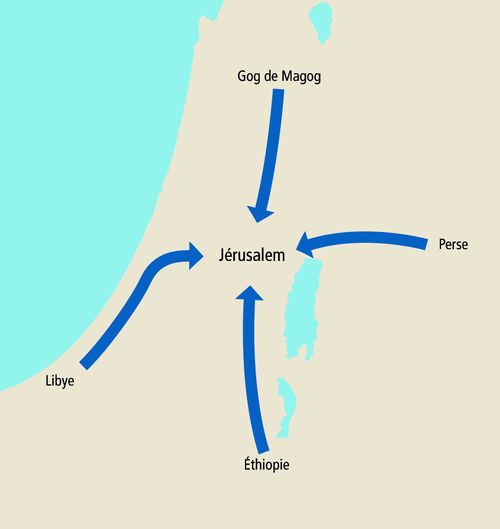 carte, flèches pointant vers Jérusalem