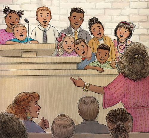 Primary children singing at church