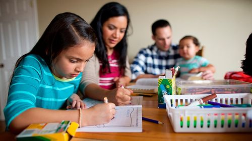 family studying together