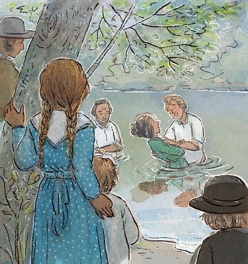 Joseph Smith baptizes woman