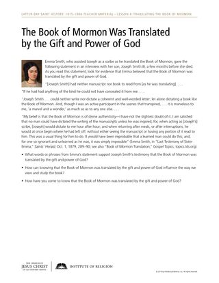 Handout: The Book of Mormon Was Translated by the Gift and Power of God