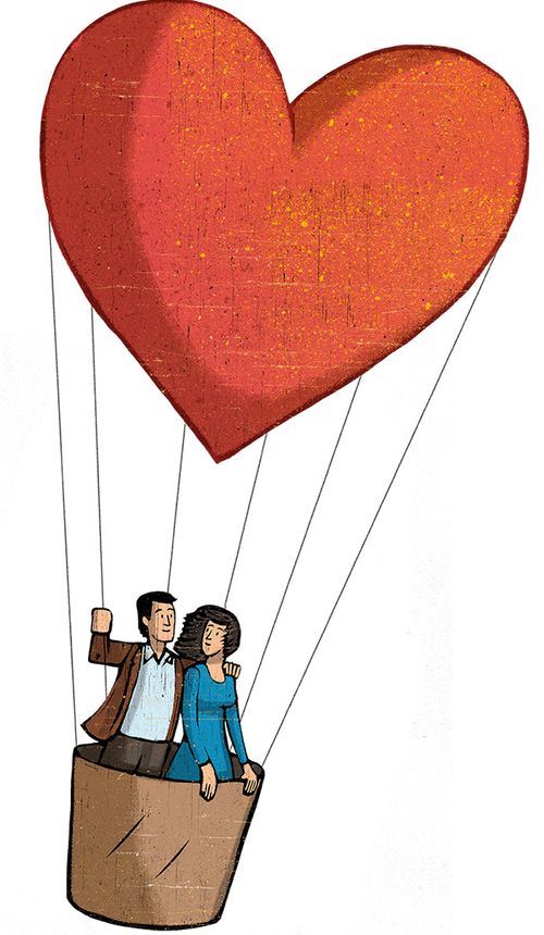 couple riding in a hot-air balloon