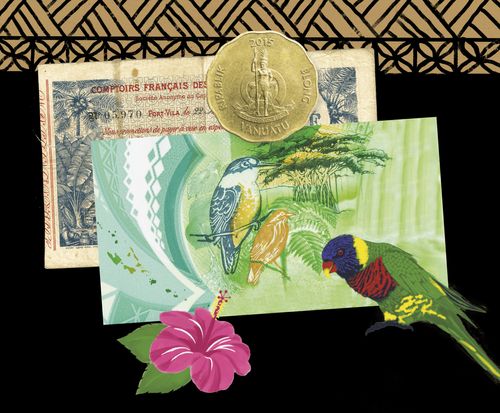 Vanuatuan money and a tropical bird