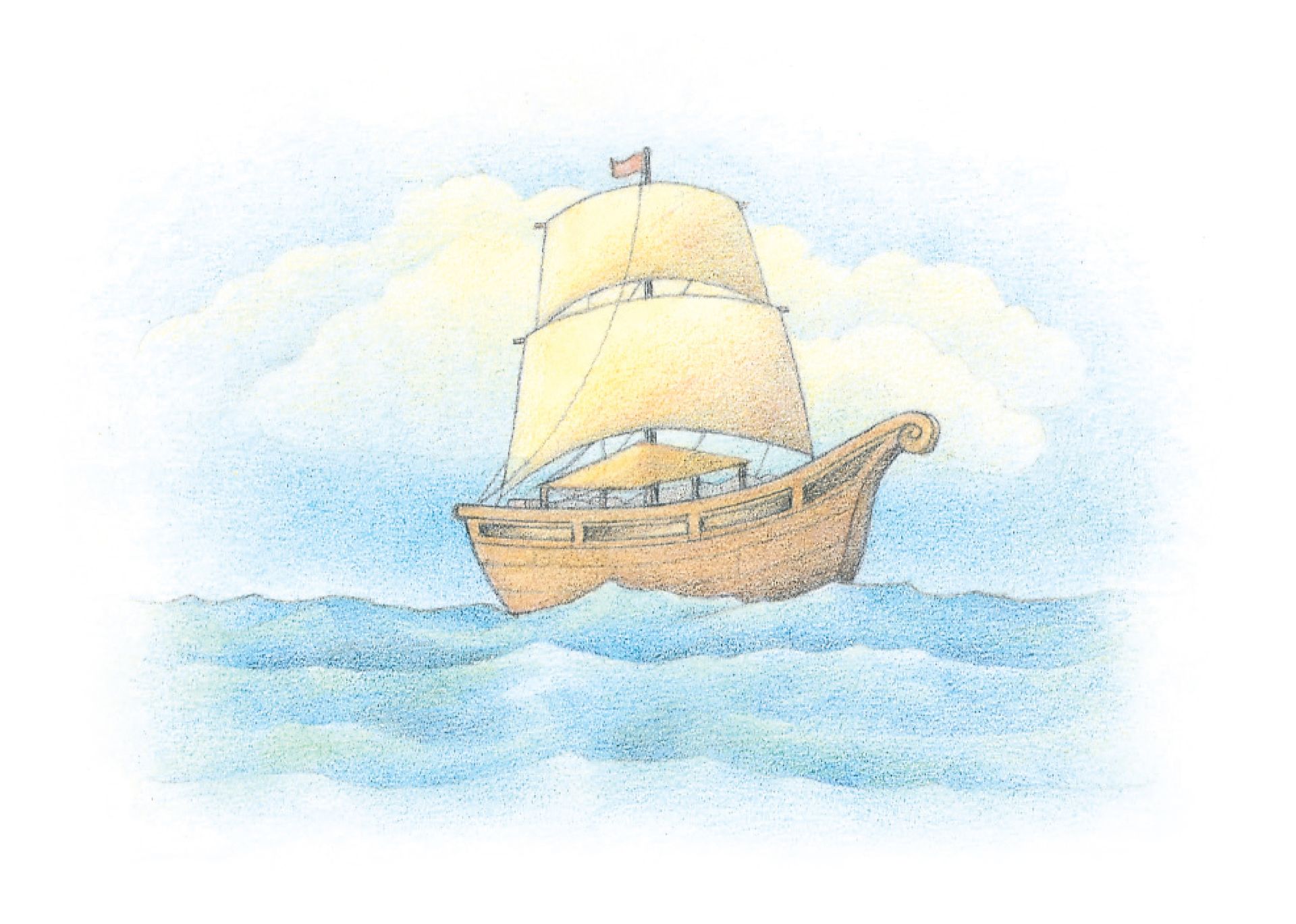 The ship that Nephi built and used to sail his family to the promised land. From the Children’s Songbook, page 118, “Book of Mormon Stories”; watercolor illustration by Beth Whittaker.