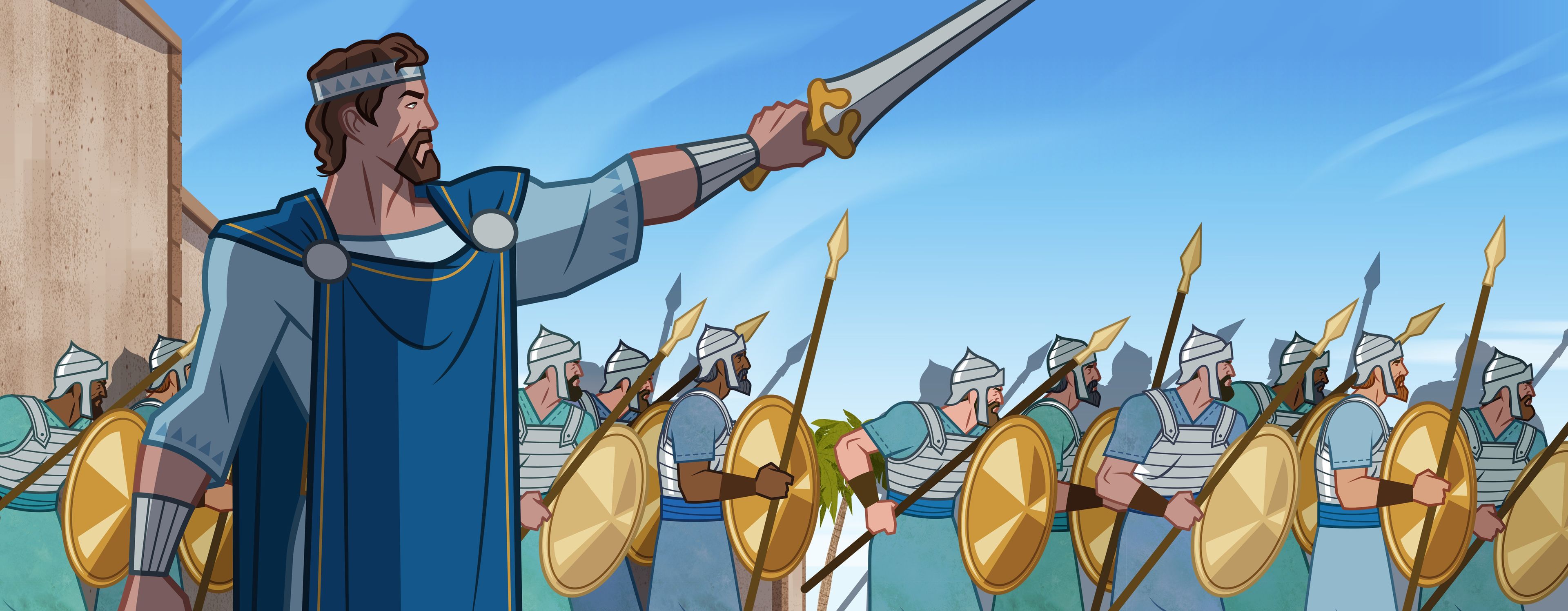 Ilustración de David dirigiendo el ejército. 
2 Samuel 5:6–10, 17–25