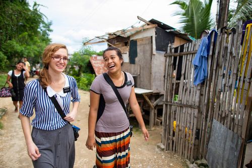 missionaries talking and walking