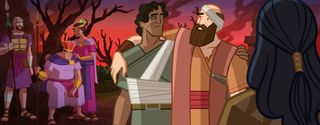 Limhi and his wife look sad, and many Nephites are hurt