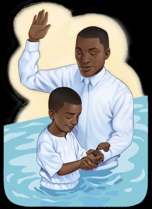Um menino sendo batizado