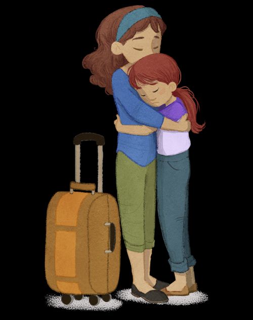 girl hugging her older sister goodbye