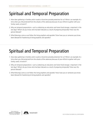 handout, spiritual and temporal preparation