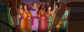 women stand in front of Limhi and the other Nephites